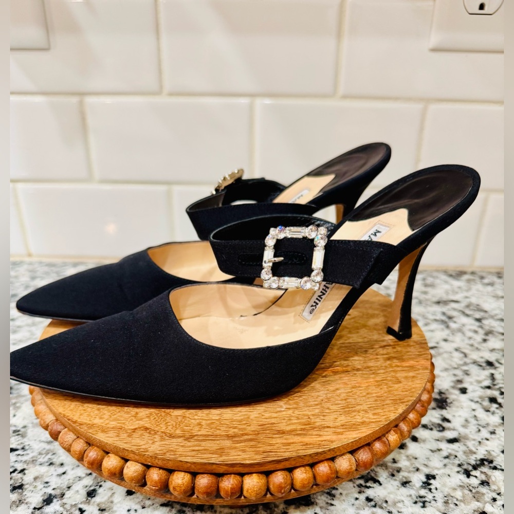 Manolo Blahnik Black Heels with Crystal Buckle - Picture 3 of 6